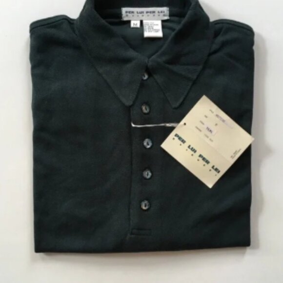 Per lui per lei 100% silk teal medium short sleeve polo size m new nwt ea0194 - Picture 3 of 5